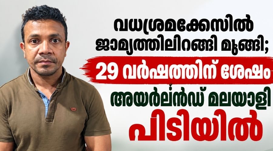 വധശ്രമക്കേസിൽ ജാമ്യത്തിലിറങ്ങി മുങ്ങി; 29 വർഷത്തിന് ശേഷം അയർലൻഡ് മലയാളി പിടിയിൽ