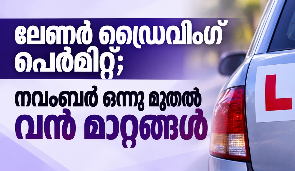 ലേണർ ഡ്രൈവിങ് പെർമിറ്റ്; നവംബർ ഒന്നു മുതൽ വൻ മാറ്റങ്ങൾ